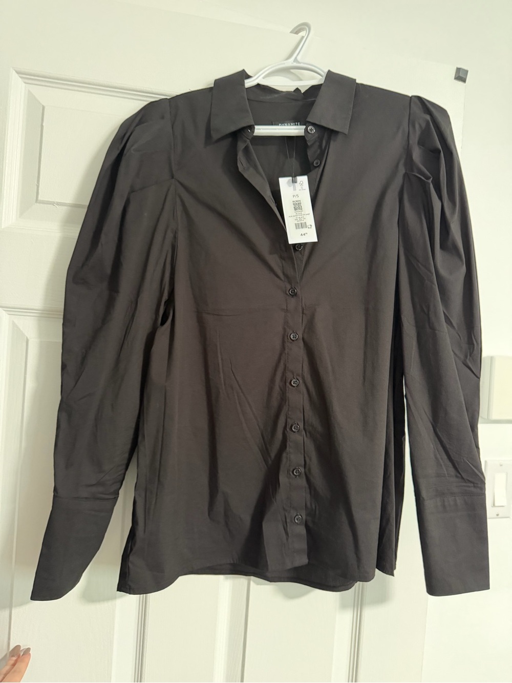 Dynamite Dark Brown Puff-Shoulder Button-Down Shirt